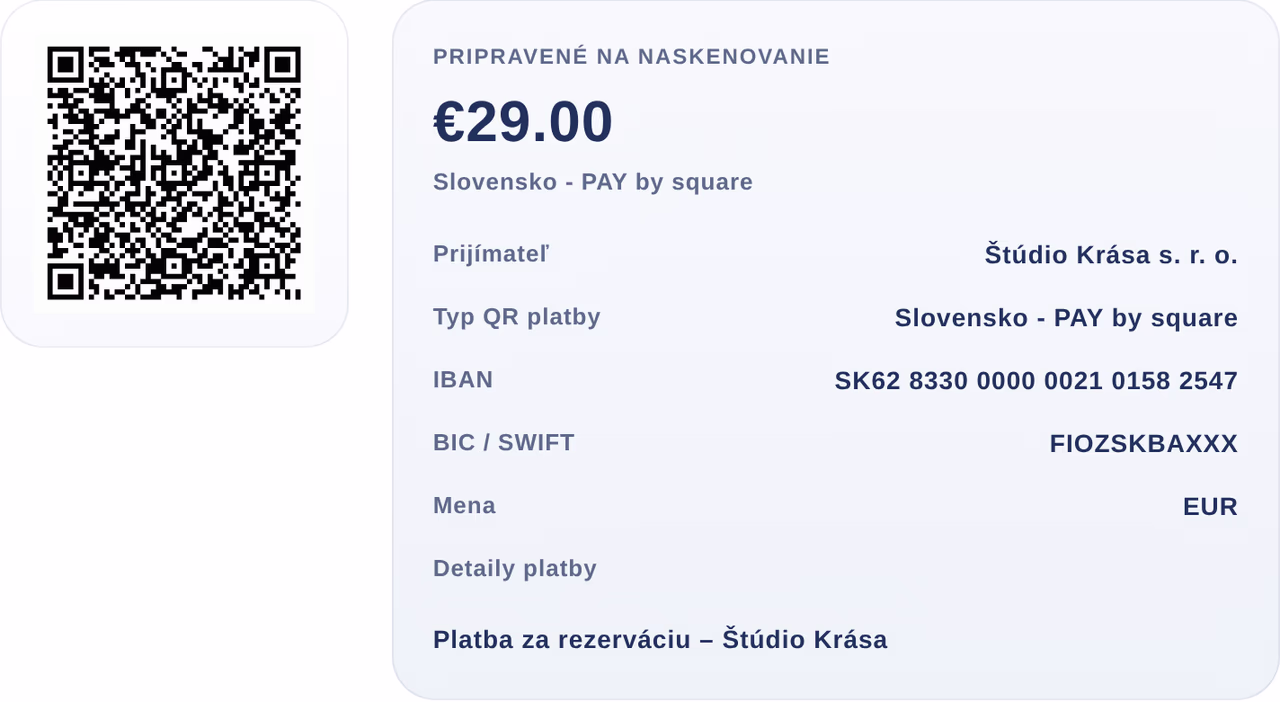 Ukážka generovania QR platby v systéme mojtermin.sk