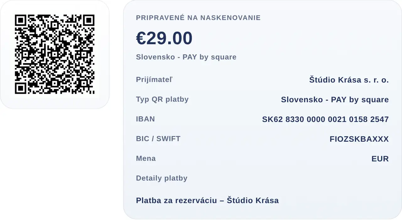 Ukážka generovania QR platby v systéme mojtermin.sk